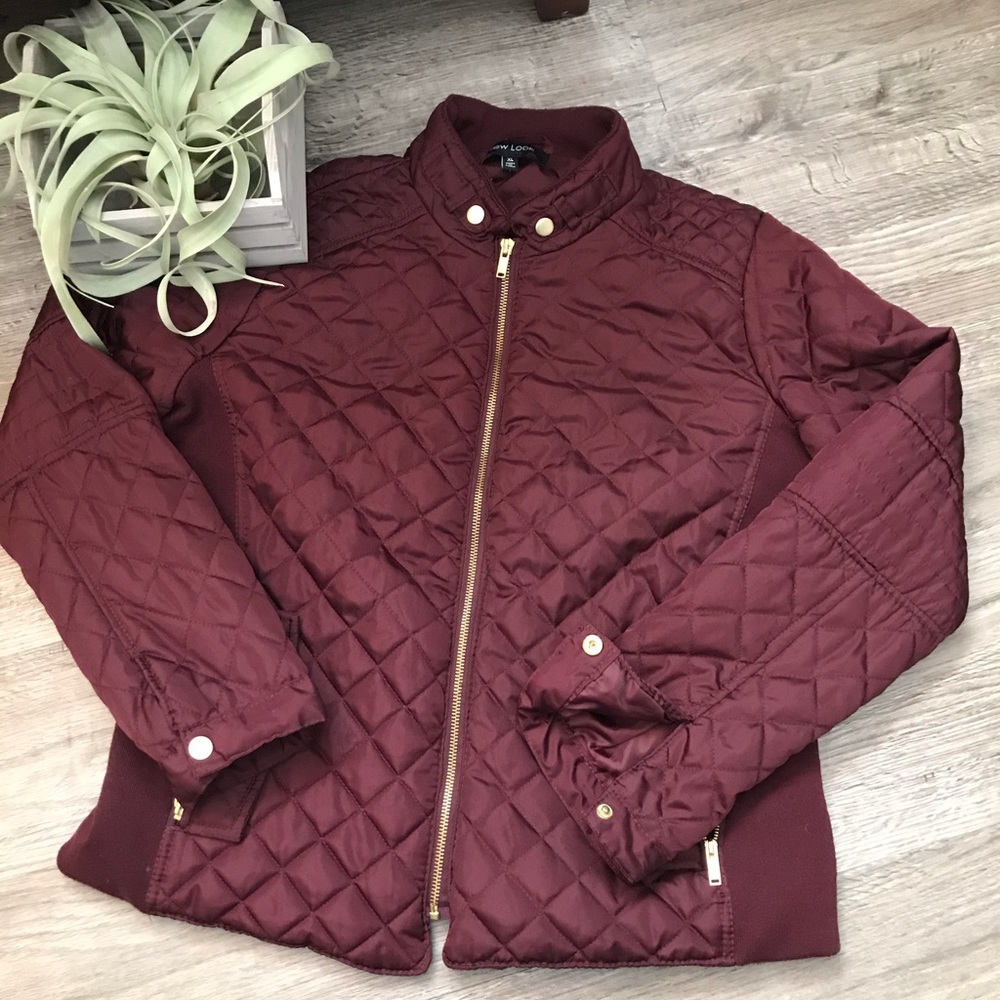 New Look Burgundy Quilted Coat